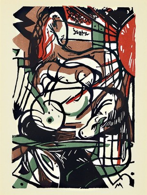 Franz Marc, 1880-1916, Die Geburt der Pferde, späterer Abzug des Farbholzschnitts von 1911m, ca. 21x14cm, PP, u.Gl., R. ca. 35x31cm