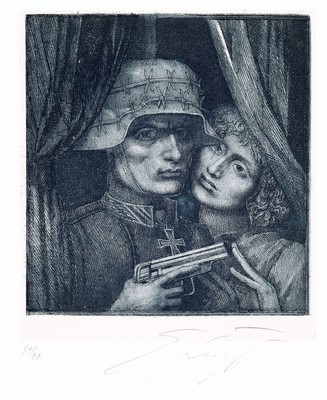 Ernst Fuchs, 1930-2015, Sechzehn und eins, Mappe mit 12 (von 17) Aquatinta-Radierungen, Edition Volker Huber 1976, alle handsign. und num. 87/99, ...