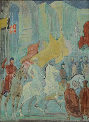 Adolf Kessler, 1890 Godramstein-1974 Landau,Entwurf zum Salierfries in Annweiler, Öl/ Holz, rechts unten signiert, ca. 22x17cm, R. ca. 28x23cm
