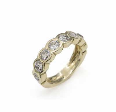 14 kt Gold Diamant-Ring, GG 585/000, 8 Altschliffdiamanten zus. ca. 1.60 ct Weiß-l. get.Weiß/p, ca. 5.4 g, RW 51