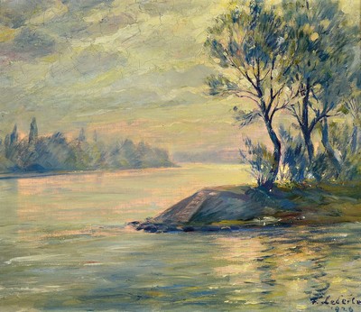 Fritz Lederle, 1901-1975 Ludwigshafen, Altrheinlandschaft, Öl/Lwd, rechts unten signiert und dat. 1926, ca. 49x59cm, R. ca. 63x71cm