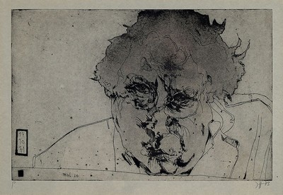 Horst Janssen, 1929 - 1995 Hamburg, Studium an der Landeskunstschule Hamburg, hier: Radierung, Selbstbildniss "mal so" (1973), Probedruck, ...