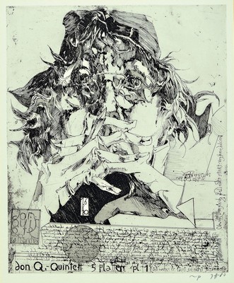 Horst Janssen, 1925 - 1995 Hamburg, Studium an der Landeskunstschule Hamburg, hier: Aquatintaradierung, Don Quichotte von la mancha (Selbstbildnis) ...