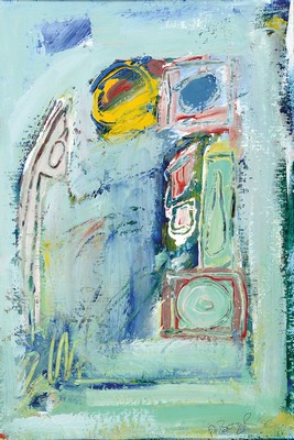 P. Besczir (o.ä.), Künstler der 2.Hälfte des 20.Jh., abstrakte-geometrisierende Komposition, Mischtechnik /Papier, rechts unten signiert u. ...