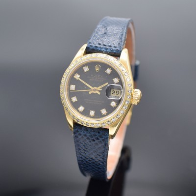 ROLEX Damenarmbanduhr Oyster Perpetual Datejust in GG 750/000 mit Diamanten, Schweiz verk. lt. beil. orig. Zertifikat 12/1987, Automatik, Oystergeh., ...