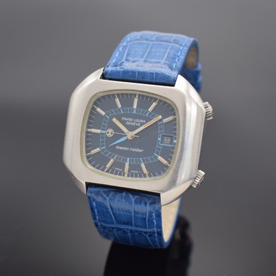 FAVRE-LEUBA Armbandwecker Serie memo raider Referenz 53153, Automatik, Schweiz 1970er Jahre, Edelstahlgeh. inkl. neutr. Lederband m. Faltschl., Boden ...