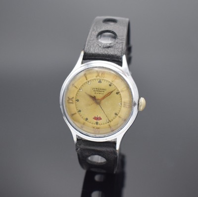 JUNGHANS Herrenarmbanduhr mit Gangreserveanzeige durch Fenster bei 6, Deutschland um 1950, Automatik, verchr. Metallgehäuse, Edelstahlboden ...