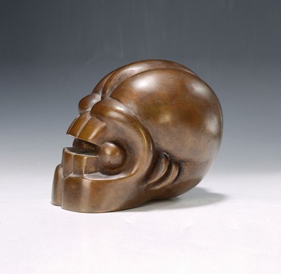Gia Hupperschwiller, Bildhauerin aus Berlin, 1933-2016, Bronzeskulptur, abstrakter Schädel, unsigniert, ca. 15 x 18 cm