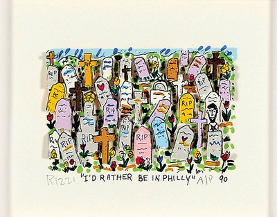 James Rizzi, 1950-2011, 3D-Litho, "I'D Rather Be In Philly", handsigniert, bez. A/P, von 1990, 5 x 8 cm, Gesamtrahmen: 33.5 x 39 cm