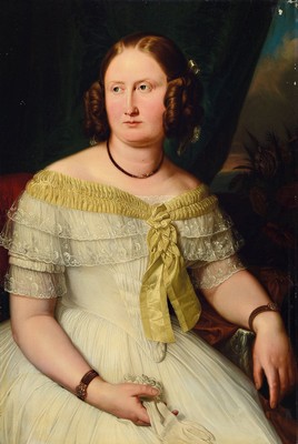 Zuschreibung: Johann Jakob Kirchhoff, 1796 Berlin-1848 Leipzig, Porträt einer Dame, möglicherweise die Opernsängerin Johanna Eunicke, Öl/Lwd, ...