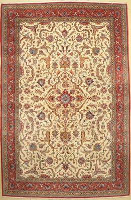 Ghom Kork, Persien, ca. 50 Jahre, Korkwolle, ca. 412 x 267 cm, EHZ: 2-3, (Flecken)