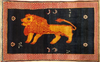 Löwen-Gabbeh, Persien, ca. 50 Jahre, Wolle auf Wolle, ca. 247 x 155 cm, EHZ: 2