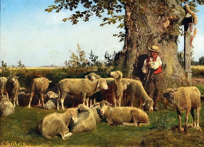 Carl Seibels, 1844 Köln-1877 Süditalien, Studium an der Akademie Düsseldorf bei O. Achenbach und an der Schule von Barbizon, Schäfer mit seiner ...