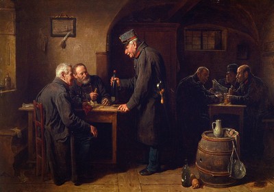 Friedrich Friedländer Ritter von Malheim 1825-1901 Wien, Männer in der Gaststube, Öl/Holz, feine lasierende Malerei, detailreiche Erzählung, ...