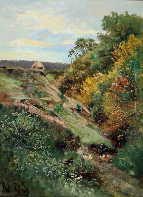 Adolf Lins, 1856 Kassel-1927 Düsseldorf, Studium an der Kunstschule Kassel, ab 1874 in der Künstlerkolonie Willingshausen tätig, hier: Hügelige ...