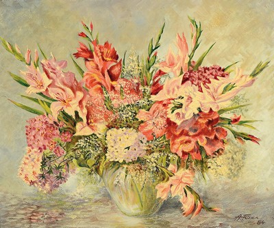 Adolf Fesser, Ludwigshafener Maler des 20.Jh. , Blumenstillleben mit Phlox, rechts unten signiert u. datiert 84, Rahmen, 70x78cm