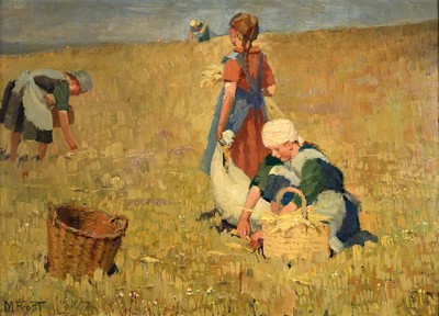 Martin Frost, 1875 Breslau-1928 Kampen auf Sylt, Frauen bei der Getreideernte, Öl/ Malkarton, links unten signiert, ca. 37x52cm, R. ca. 45x60cm
