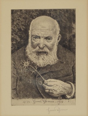 Hans Thoma, 1839 Bernau-1924 Karlsruhe, Selbstbildnis VI mit Blume von 1919, Radierung zum 80. Geburtstag, handsigniert, ca. 24x16.5cm, PP, u.Gl., R. ...