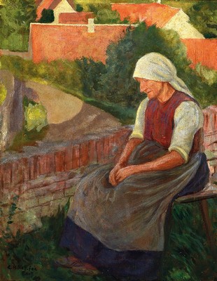 Carl Heinrich Hoff, 1866 Düsseldorf-1904 Feldberg, Schüler seines Vaters Carl H. Hoff, der in Karlsruhe Professor war, hier: sitzende Bauersfrau, ...