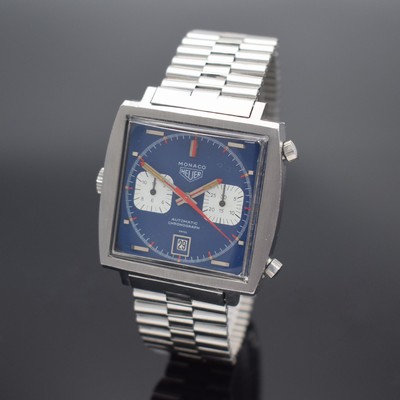 HEUER Monaco "Steve McQueen" Herrenarmbanduhr mit Chronograph Referenz 1133, Schweiz um 1972, Automatik, Monocoque-Geh. in Stahl inkl. ...