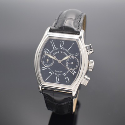 GIRARD PERREGAUX Armbandchronograph Serie Richeville Referenz 2750, Schweiz um 1996, tonneauförmiges Edelstahlgeh. inkl. orig. Lederband m. orig. ...