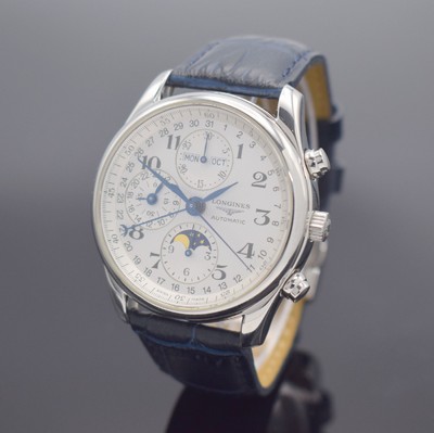 LONGINES Armbandchronograph aus der "Master Collection", Automatik, Schweiz um 2005, mit Vollkalenderanzeige inkl. Mondphase, Edelstahlgeh. ...