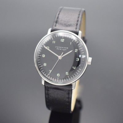 JUNGHANS Max Bill Herrenarmbanduhr Referenz 27/3702.00, Handaufzug, Edelstahlgeh. inkl. orig. Lederband m. Dornschl., Boden verschr., schwarzes ...