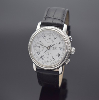 TISSOT Armbandchronograph, Automatik, Schweiz um 2000, Edelstahlgeh. beids. vergl., Boden aufgedr., emailfarb. Strukturzifferbl. m. röm. Std., 30 ...