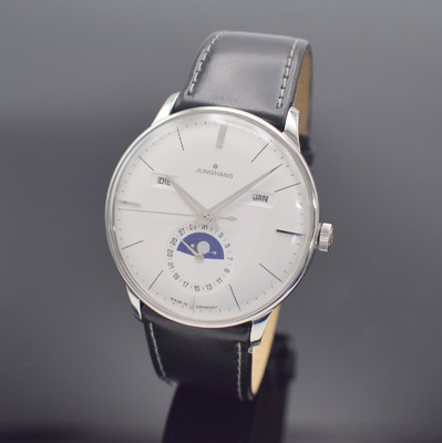 JUNGHANS Meister Kalender Herrenarmbanduhr Referenz 027/4200, Automatik, beids. vergl. Edelstahlgeh. inkl. orig. Lederband m. orig. Dornschl., Boden ...