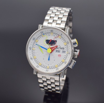 ALAIN SILBERSTEIN Krono Bauhaus auf 500 Stück limitierter Armbandchronograph, verschr. Edelstahlgeh. inkl. orig. Gliederband, zus. orig. Lederband ...