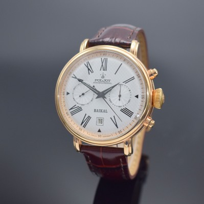 POLJOT Armbandchronograph Modell Baikal, Handaufzug, verg. Edelstahlgeh. inkl. orig. Lederband m. orig. Dornschl., beids. vergl., Boden verschr., ...