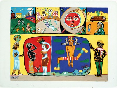 Martin Lartigue, geb. 1952 Saint Tropez, zeitgenössischer frz. Keramiker und Maler, Kurse an der Ecole de mime Lecoq in Paris, 2 Arbeiten, Gouache ...