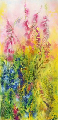Marion Schmidt, geb. 1963 Eschwege, "Fingerhut", Acryl u. Öl/Lwd, links unten signiert, 50x100 cm