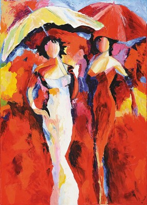 Marion Schmidt, geb. 1963 Eschwege, "Damen ohne Gesicht", rechts unten signiert, Öl/Lwd, 50x70 cm