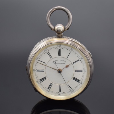 CENTRE SECONDS Chronograph offene Herrentaschenuhr in Silber mit Schlüsselaufzug, England um 1900, schweres Silbergeh., 2-teil. Emailzifferbl. m. ...