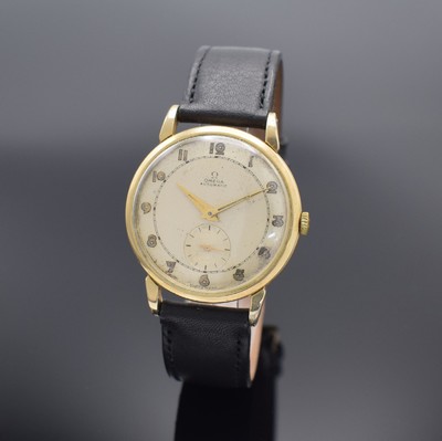 OMEGA Armbanduhr mit Hammerautomatik in 80 Micron Plaque, Schweiz um 1951, Automatik, 3-tlg. Geh. Ref. 2398 2, Boden & Glasrand aufgedr., silb. ...