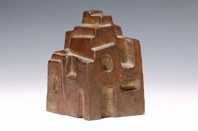 Veronica Van Eyck, 1936 München - 2001 Ivrea/Italien, deutsche Bildhauerin, Kubische Plastik in architektonischer Anmutung, Bronze, braun patiniert, ...