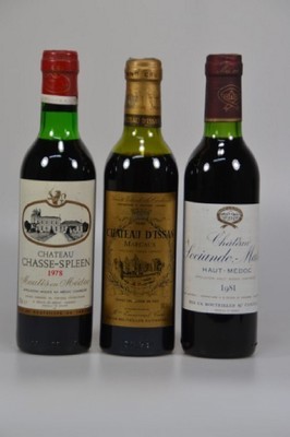 3 Fillette-Flaschen Bordeaux-Weine, 1978 Chateau Chasse-Spleen, Moulis-en-Medoc, Top SHoulder; 1981 Chateau Sociando-Mallet, Haut -Medoc, Into Neck; ...