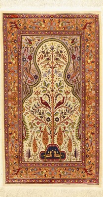 Hereke Seide fein, signiert, Türkei, um 1960, reine Naturseide, ca. 120 x 70 cm, ca. 1,0 Mio. Kn/qm, EHZ: 2