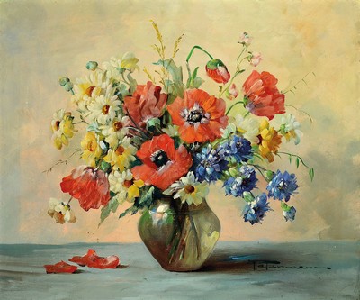 Heitzmann, Künstler des 20.Jh., Blumenstillleben, Öl/Lwd, Rahmen, 60x70 cm