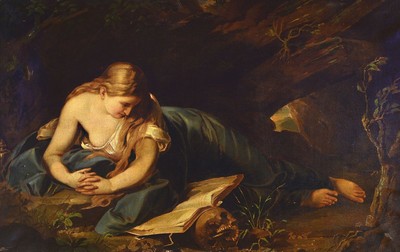 Unbekannter Kopist des 19.Jh., nach Pompeo Battonis (1708-1787) "Büßende Magdalena", Kopie nach dem Original um 1742 (heute in der ...