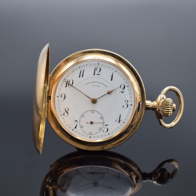 CARL SUCHY & SÖHNE Wien Savonette Herrentaschenuhr in RG 585/000, Österreich um 1910, glattes 2-Deckel Goldgeh. l. verz., grav. Cuvette verg., ...