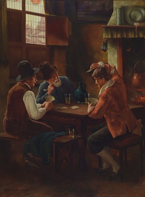 Eugene Ansen Hofmann, 1862-1955, drei Männer beim Karten spielen in der Stube, Öl/Lwd, links unten signiert, ca. 80x60cm, R. ca. 103x83cm