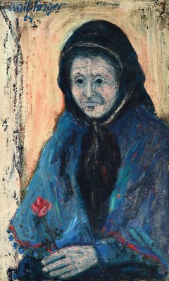 Hans Wiblinger, 1920 Ilmried - 2004 Aigen am Inn,Gemeinde Bad Füssing ,Meisterschüler bei Wilhelm Georg Maxon, hier: "Alte Schneiderin", ...
