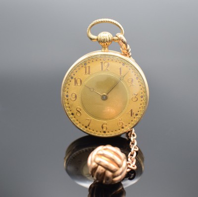 DES GRANGES London Spindeltaschenuhr in RoseG 750/000 an RG 585/000 Kette, um 1830, bekannt. Uhrmacher lt. "Baillie" S 84, gehobene ...