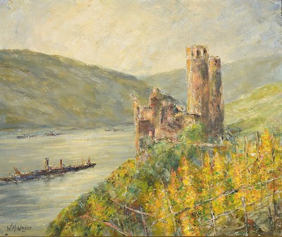 Wolfgang Heinz Unger, 1929 Halle/Saale - 2019 Eiger im Berner Oberland, Rheinlandschaft bei Rüdesheim, Öl/Lwd, signiert, ca. 50 x 60 cm, l. ...
