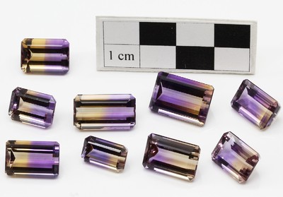 Lot lose Ametrine zus. ca. 222,00 ct, Treppenschliff in versch. Größen, Idar- Obersteiner Schleifarbeit
