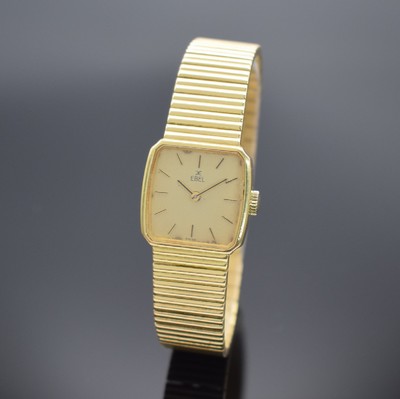 EBEL Damengoldbanduhr in GG 750/000, Schweiz verk. lt. beil. orig. Garantie 08/1982, Handaufzug, Geh. an orig. Goldband in GG 750/000, dell. Boden ...