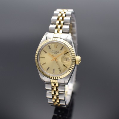 ROLEX Damenarmbanduhr Oyster Perpetual Date Referenz 6917, Schweiz verk. lt. beil. Pap. 03/1981, Automatik, Edelstahlgeh. inkl. Jubileeband, ...