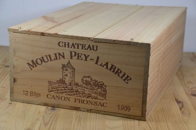 12 Flaschen Chateau Moulin Pey Labrie, 1999, in orig. verschlossener Holzkiste